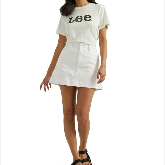 Lee Dresses & Skirts - Lee Heritage White Denim Mini Skirt High Rise Stretch Western Cowgirl Size 10